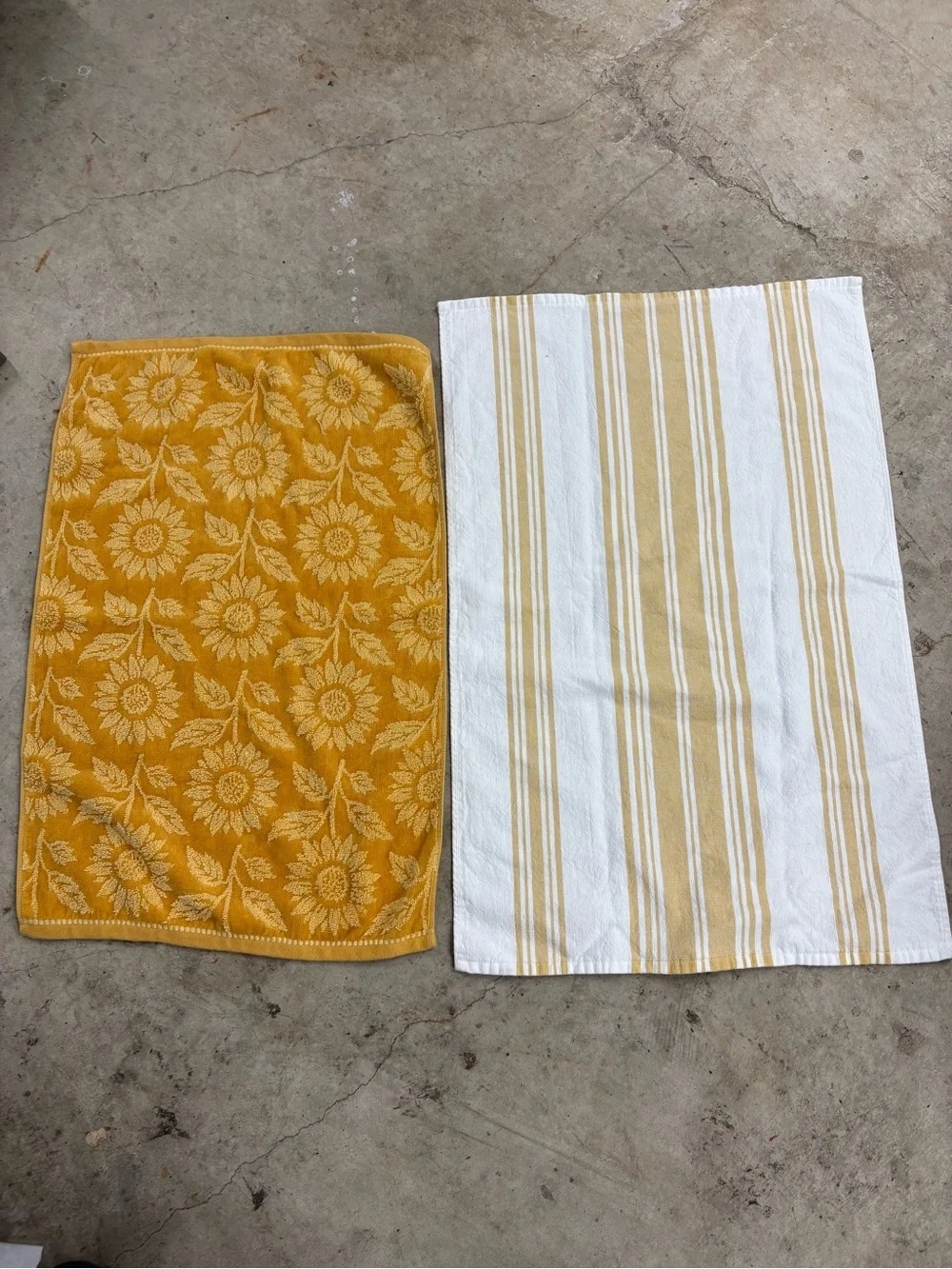 2pc Cotton Kitchen/Tea Towels Set, Yellow Floral & White Stripe, Farmhouse